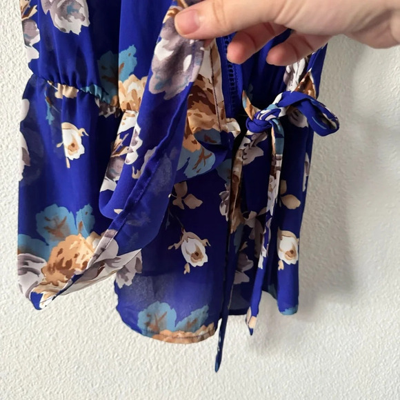 Wrap Top Blue Maximalist Floral Waist Tie Belt Sienna Sky Small Women’s Ruffle - Picture 11 of 14